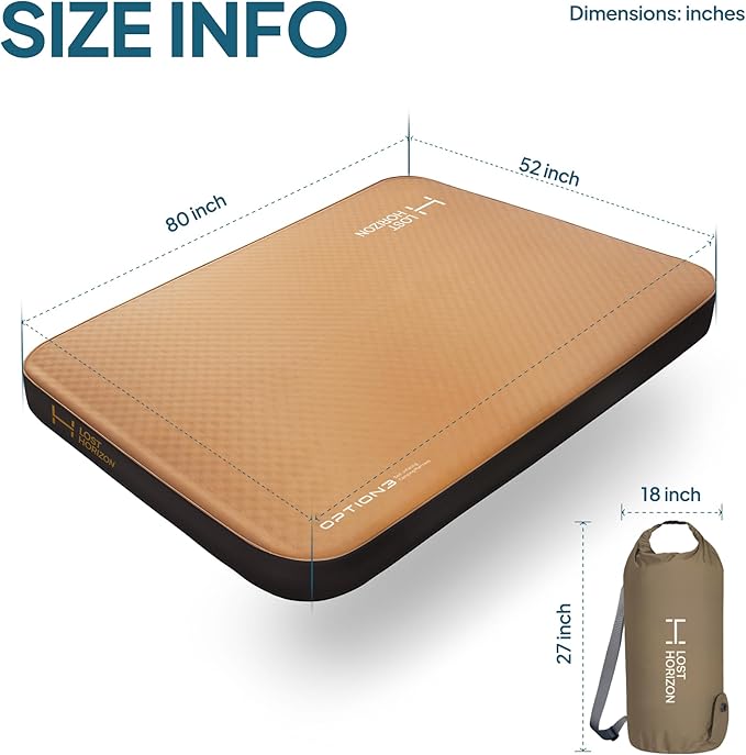 LOSTHORIZON Air & Foam Camping Mattress, Self-Inflating Sleeping Pad, 4.5" Thick, with Pump Sack, Full
