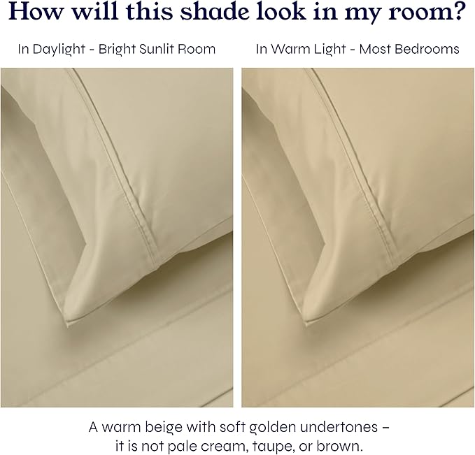 California Design Den Split King Sheets Sets for Adjustable Bed - Soft 400 Thread Count Sateen Natural 100% Cotton Sheets, Deep Pockets, Breathable, Cooling & Durable Bedding Set - Beige (Golden Tone)