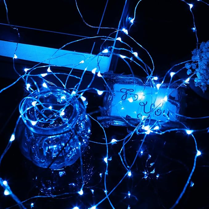 Mikasol Fairy Lights Battery Operated, 1 Pack Mini 3*AAA Battery Powered Copper Wire Led Starry String Lights Firefly Lights for Bedroom, Christmas, Parties, Decoration (5m/16ft Blue)