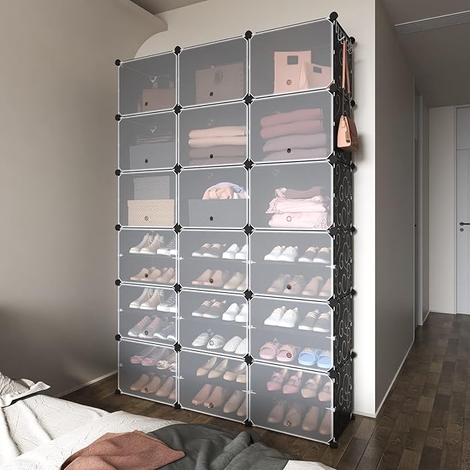 ROJASOP Portable Shoe Rack Organizer, 72 Pairs Covered Shoe Rack Shoe Organizer for Closet Entryway 12-Tier Shoe Storage Cabinet Space Saver Closed Shoe Organizer Cabinet with Doors