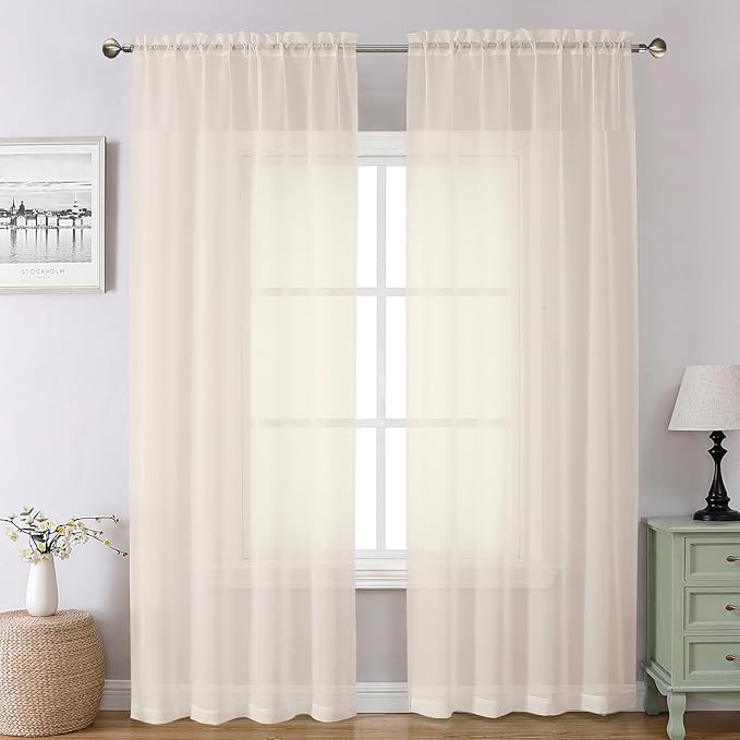 Chyhomenyc Cream Sheer Curtains 78 Inches Long 2 Panels Set for Living Room, Light Filtering Voile Lightweight Bedroom Curtains, Rod Pocket Solid Window Treatment Drapes, Each 42W x 78L