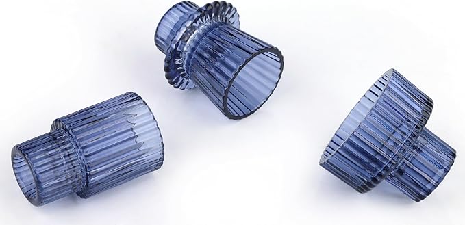 Vixdonos Glass Candlestick Holders Tealight Candle Holders for Table Centerpieces, Wedding Decor and Dinner Party (3 Pcs, Dark Blue)