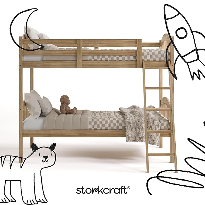 Storkcraft Long Horn Twin-Over-Twin Bunk Bed (Natural) - GREENGUARD Gold Certified, Converts to 2 Individual Twin beds
