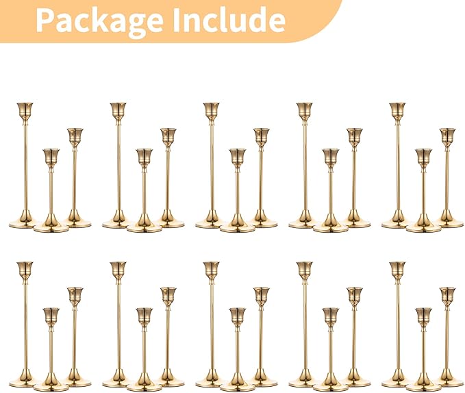 Nuptio Candlestick Holders Taper Candle Holder 10 Sets(30 Pcs) Gold Candle Sticks Holder Metal Candle Holders for Tapered Candles Table Centerpiece for Wedding Candlelight Dinner Birthday Decor