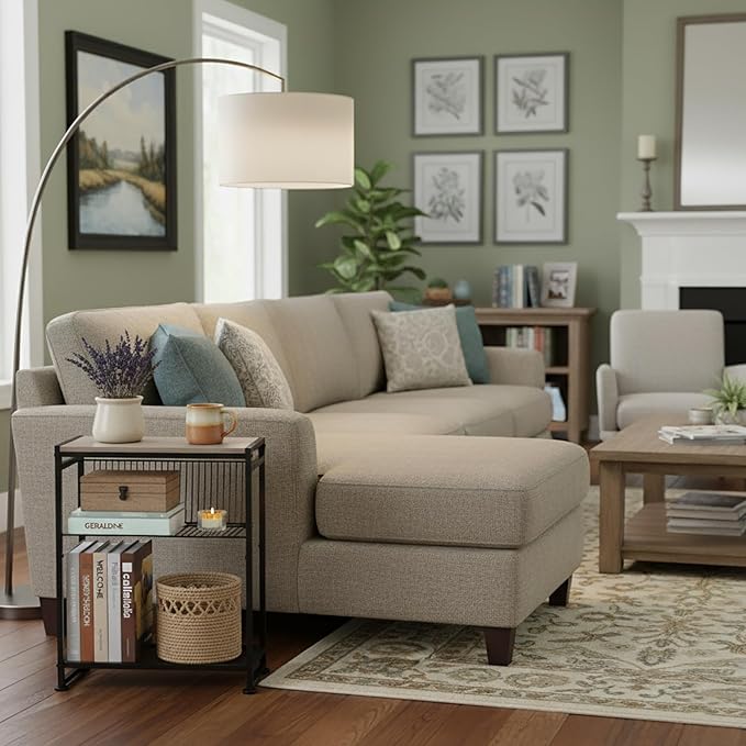 Dulcii Small Side Table for Small Spaces - Slim End Table with Magazine Holder Narrow End Table Living Room - Skinny Bedside Table Nightstand Bedroom Thin Side Table, Oak