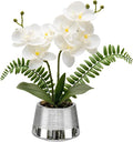 White Orchids Artificial Flowers in Silver Pot Faux Phaleanopsis Orchid Bonsia Fake Orchid Centerpiece for Dining Room Table