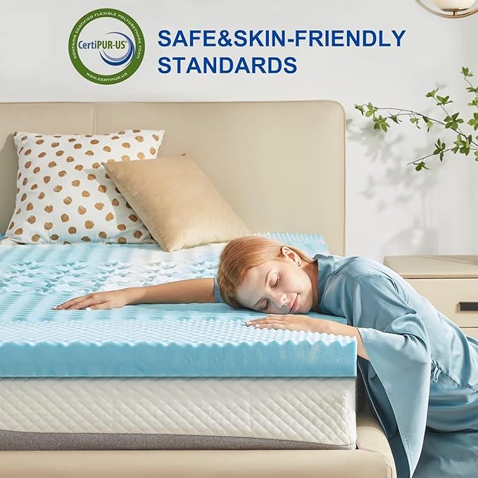SINWEEK 1.5 Inch Mattress Topper 5-Zone Memory Foam Mattress Topper Pressure Relieve Soft Mattress Pad, CertiPUR-US Certified, Full Size Blue