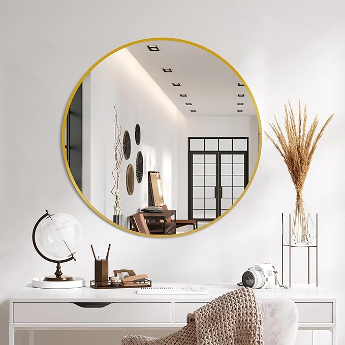 Bathroom Mirrors for Wall,Gold Frame Mirror,26'' Round Circle Mirror for Entryway Bedroom Vanity(26'',Gold)