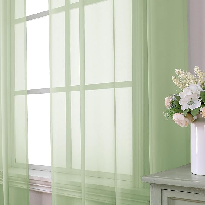Aiyufeng Light Green Sheer Curtains 45 Inch Length 2 Panels Set for Living Room, Light Filtering Green Window Sheers Drapes for Bedroom, Each 42" W x 45" L