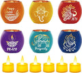 VIHOSE 6 Set Diwali Tealight Candle Holders Diwali Decorations for Home Glass Tea Light LED Battery Operated Candles Flameless Lights for Indian Table Centerpiece Party Decor Gifts