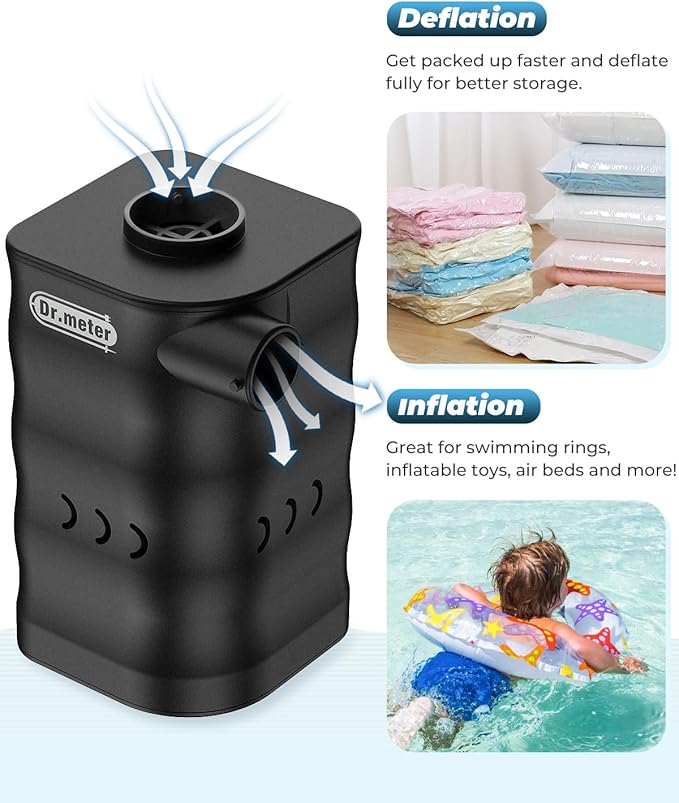 Air Mattress Pump, Rechargeable 6000mAh Portable Air Pump, Quick-Fill Electric Air Inflator Deflator for Outdoor Camping Inflatable Bed Pool Boat Float Raft Swimming Rings Vacuum Bag