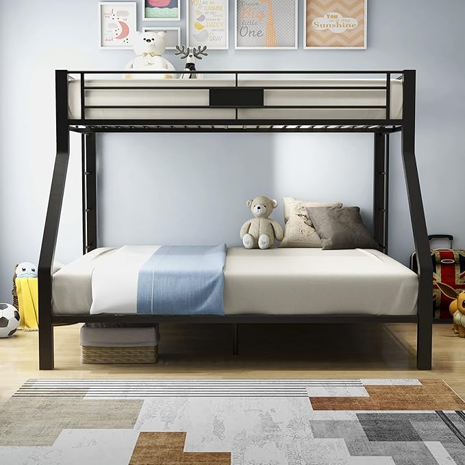 Acme Limbra Frame Twin Over Queen Metal Bunk Bed with Ladder in Sandy Black