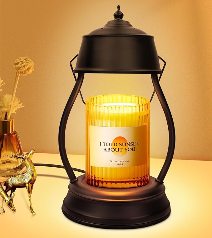 Candle Warmer Lamp, Dimmable Candle Warmer Lantern with Timer, Birthday Gifts for Women Mom, Dad and Fathers, House Warming Gifts, Black Large Lantern Candle Lamp for New Home Bedroom Decor
