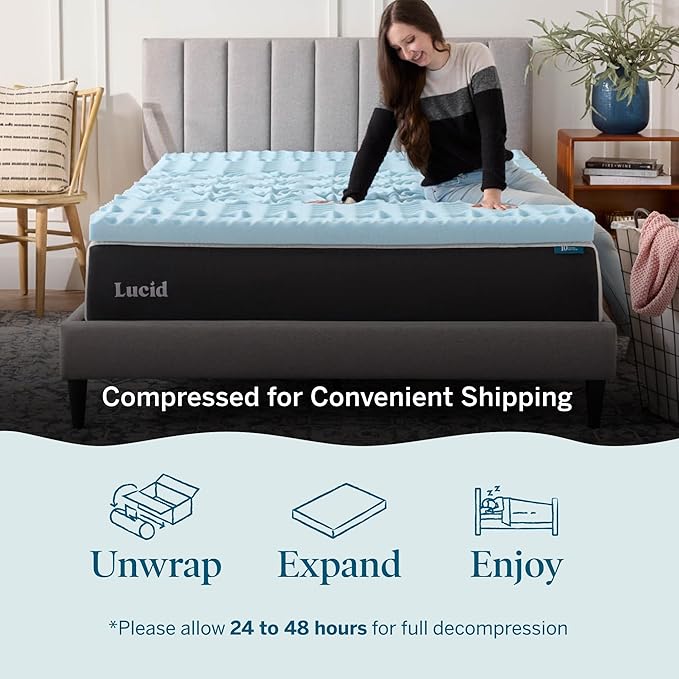 LUCID 3 Inch Gel Memory Foam Mattress Topper, Twin XL size – 5 Zones – Cooling Gel Infusion – CertiPur Certified Foam