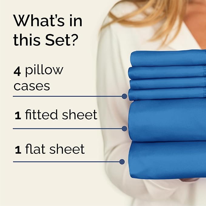 Queen 6 Piece Sheet Set - Comfy Breathable & Cooling - Ultra-Soft Hotel Luxury Bedding Set w/ 8-16 Inch Deep Pockets - 1 Flat & 1 Fitted Sheet & 4 Pillowcases - Wrinkle Free & Easy Care - Royal Blue