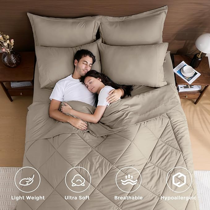 HEVUMYI Linen Twin Comforter Set - 5-Piece All Season Bed in a Bag Twin, Ultra Soft Bedding Set with Comforter, Flat Sheet, Fitted Sheet, Pillowcases, Pillow Shams
