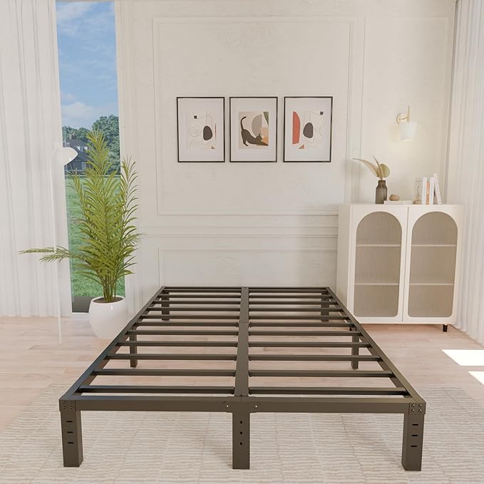 ALDRICH 10 Inch Metal King Size Bed Frame - Double Black Basic Steel Slats Platform, Easy Assembly Heavy Duty Noise Free Bedframes, No Box Spring Needed