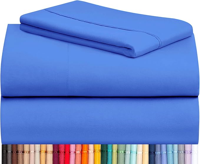 LuxClub 3 PC Sheet Set Bed Sheets Deep Pockets 16" Eco Friendly Wrinkle Free Cooling Machine Washable Hotel Bedding Silky Soft - Marine Blue Twin