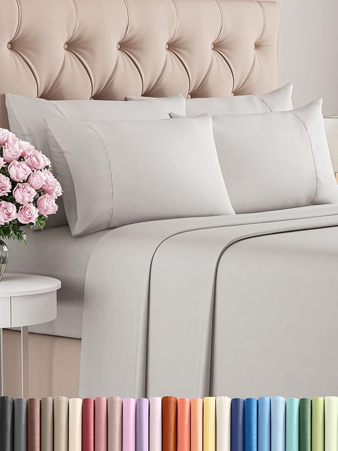 Full 6 Piece Sheet Set - Comfy Breathable & Cooling - Ultra-Soft Hotel Luxury Bedding Set w/ 8-16 Inch Deep Pockets - 1 Flat & 1 Fitted Sheet & 4 Pillowcases - Wrinkle Free & Easy Care - French Grey