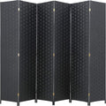 Room Divider Wood Screen 6 Panel Folding Portable Partition Screens Wooden Mesh Woven Design Room Screen Divider for Home Office (Black)