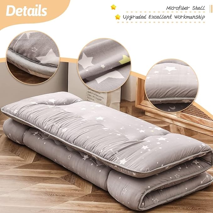MAXYOYO Grey Constellation Japanese Futon Mattress, Tatami Mat Portable Camping Mat Kids Sleeping Pad Foldable Roll Up Floor Lounger Couch Bed with Mattress Protector Full Size