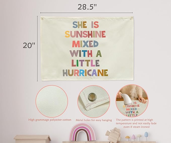 Boho Rectangular Banner Flag Wall Sign Decor Gift for Baby Girl Kids,Nursery Baby Room Above Crib Bedroom Living Room Wall Decor-She Is Sunshine Mixed With-Baby,Shower Birthday Christmas Gift