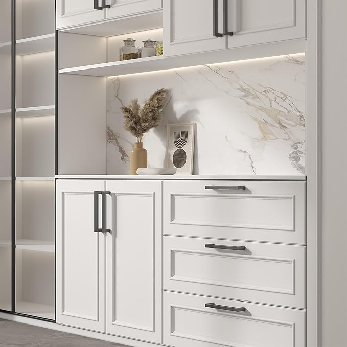 Goldenwarm 2 Pack Black Square Bar Cabinet Pull Drawer Handle Stainless Steel Modern Hardware for Kitchen and Bathroom Cabinets Cupboard,Center to Center 6-1/4in(160mm) Kitchen Cupboard Handles