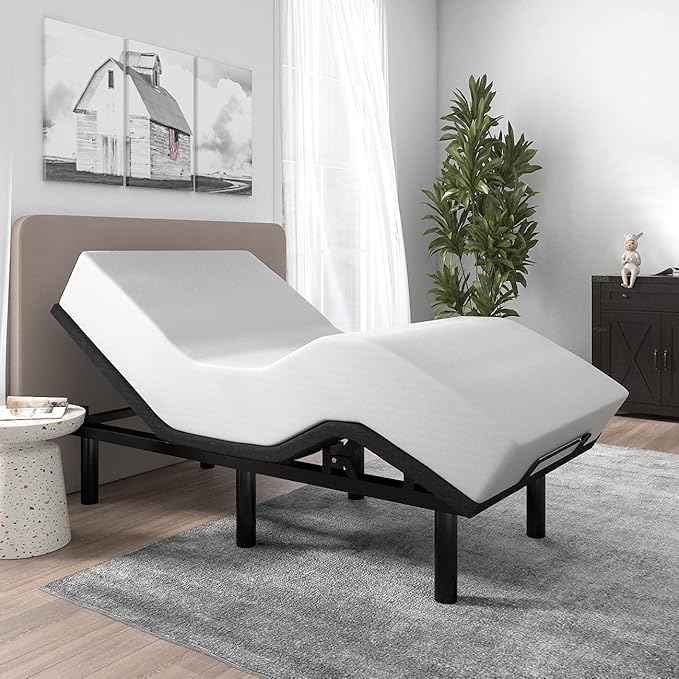 SHA CERLIN 14 Inch Twin XL Size Adjustable Bed Base/Bed Frame with Head and Foot Articulation Incline, Wireless Remote,Wood Board Support (Base Only)