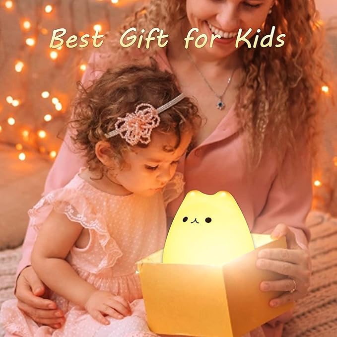 ZKLiLi cat Night Light, Cute Nursery Lights USB Rechargeable Cat Lamp Nightlight Birthday Christmas Gift with Warm White and 7-Color Breathing Modes for Kids Baby Children (USB Charging)