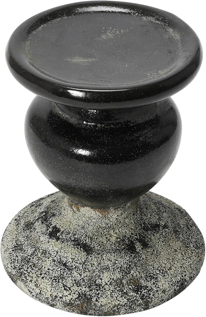 Creative Co-Op 2-Tone Sculptural Terracotta Pillar Candle Holder, Distressed Black