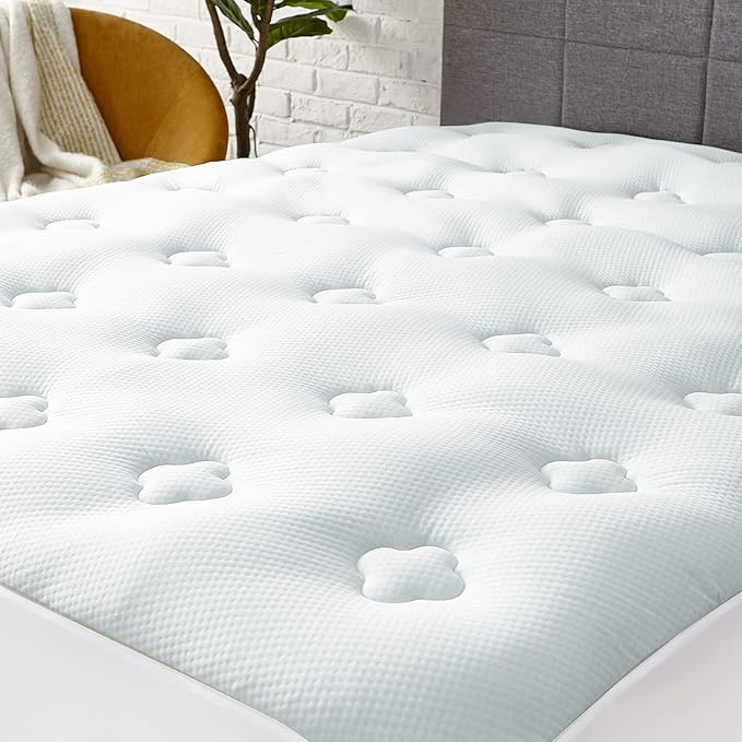 Hansleep Twin Mattress Topper Viscose Derived from Bamboo, Memory Foam Pillow Top Mattress Topper Twin with Deep Pocket, Breathable Mattress Pad for Back Pain Relief, 39" x 75", White