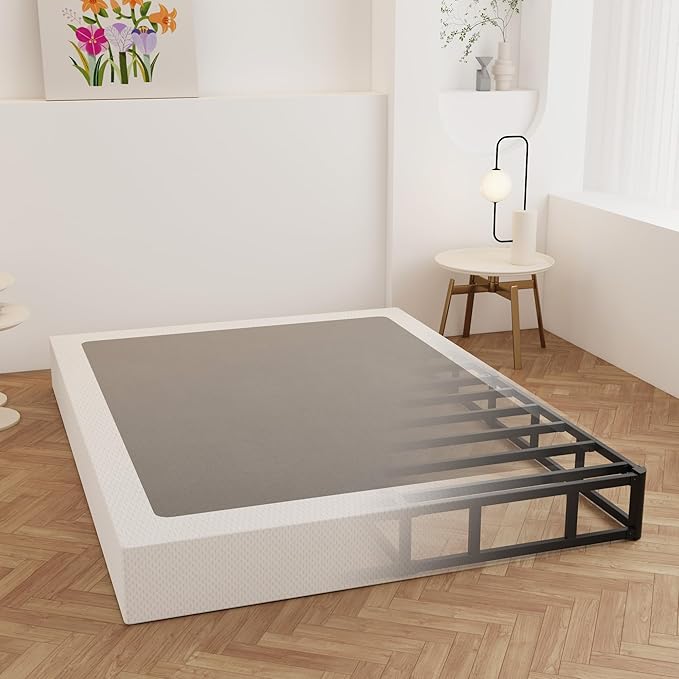 9 Inch Full XL Box Spring, Heavy Duty Metal Box Spring Bed Base with Fabric Cover, Mattress Foundation, Easy Assembly, Noise Free, Black