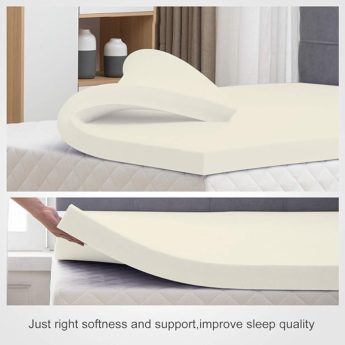 Mayton Soft 2-inch Foam Mattress Topper with Optimum Body Support | Comfortable and Breathable Bed Toppers for Mattress with Orthopedic Benefits, Helps Relieve Luber and Back Pain, Full, White