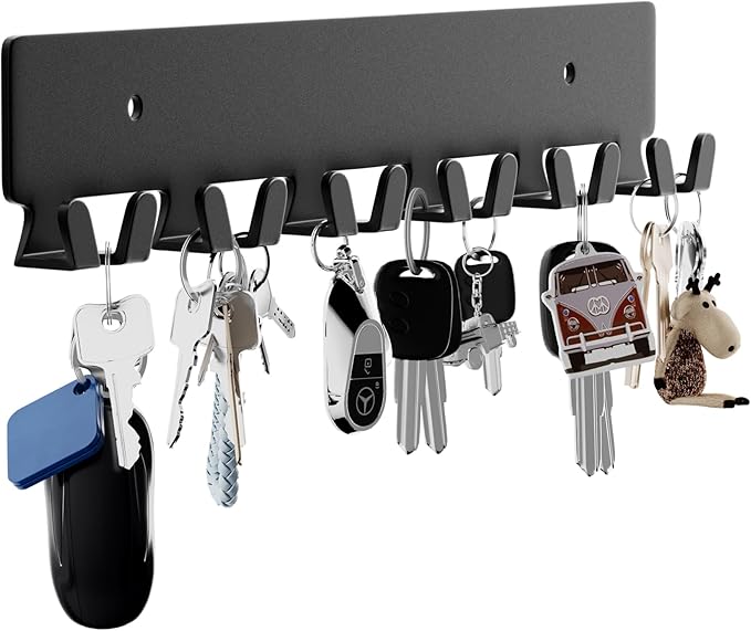 GTK Key Holder for Wall, Key Hooks with 12 Hooks, Wall Mounted Key Holder for Hallway, Self Adhesive Key Rack(Black)