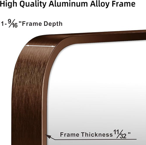 24"x30" Brushed Bronze Bathroom Mirror for Wall, Rounded Rectangle Mirror with Brown Metal Frame Hanging for Bathroom Entryway Vanity,Living Room,Bedroom,Vertical or Horizontal