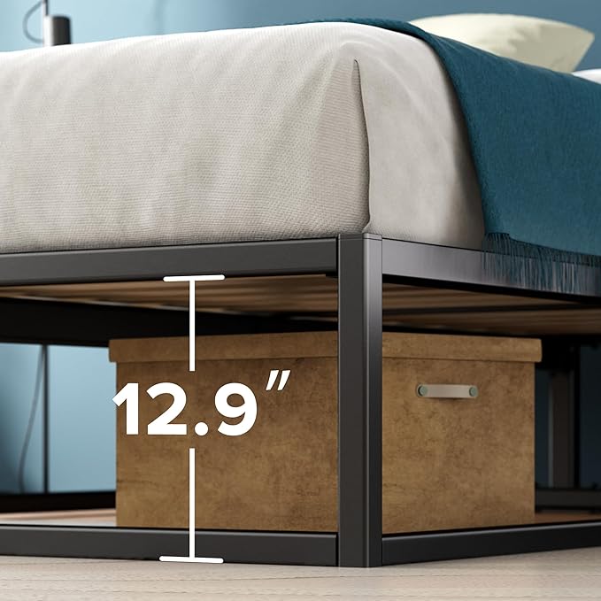 Zinus Joseph 14 Inch Platform Bed Frame, Wood Slat Support, No Box Spring Needed, Eco Friendly WonderBox(TM) Packaging, Easy Assembly, Black, Full