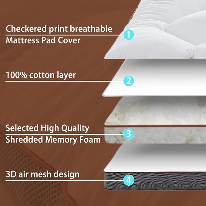 WhatsBedding 4 Inch Memory Foam Mattress Topper King Size for Pressure Relief, Extra Soft and Breathable Pillow Top Mattress Topper with 3D air mesh, Fluffy Shredded Memory Foam Filled，80 * 78 * 4in