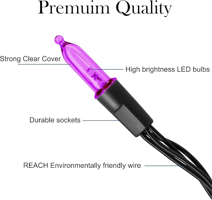 Twinkle Star 2 Pack Purple Halloween String Light, Battery Operated Lights 50 LED 16 FT String Light Waterproof Tree Lights with 8 Lighting Modes,Indoor Outdoor Patio Garden Halloween Decorations