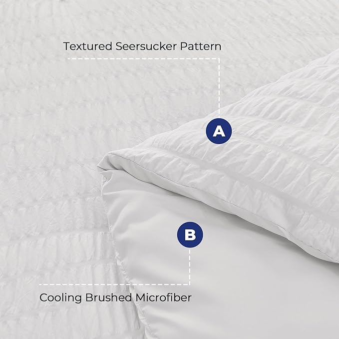 HYMOKEGE White King Size Comforter Set Seersucker 7 Pieces, All Season Luxury Bed in a Bag for Bedroom, Bedding Set with Comforters, Sheets, Pillowcases & Shams