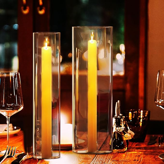 Hurricane Candle Holder,Open Ended Glass Candleholder Multiple Size Choices,Clear Cylinder Glass Candle Holder for Wedding Centerpieces, Home Decor(6 PCS,H:10" D:4")