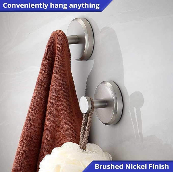 HOME SO Suction Cup Hooks for Shower, Bathroom, Kitchen, Glass Door, Mirror, Tile – Loofah, Towel, Coat, Bath Robe Hook Holder for Hanging up to 15 lbs – Polished Matte Chrome, Brushed Nickel (4-pack)