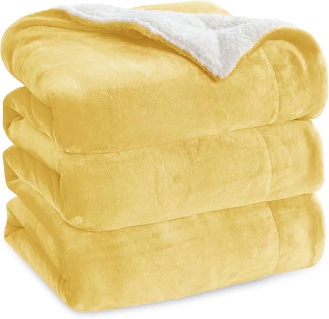 Bedsure GentleSoft Sherpa Fleece Blankets King Size for Bed - Thick and Warm Throw for Women and Men, Soft Fuzzy Plush King Blanket for Winter, Yellow, 108x90 Inches