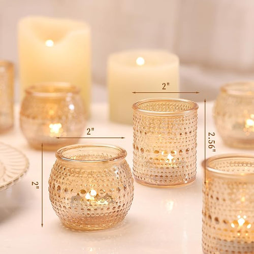 16 Pcs Assorted Gold Votive Candle Holders- Gold Candle Holders for Christmas Table Decorations, Glass Tealight Candle Holder for Thanksgiving, Fall, Wedding Table Centerpieces