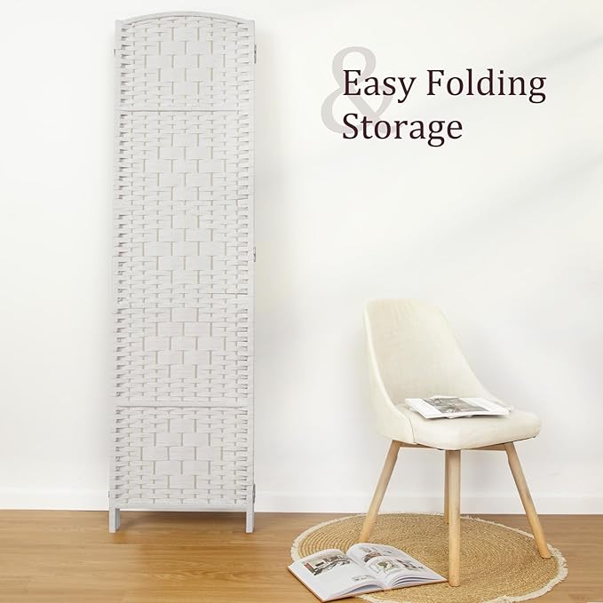 Rose Home Fashion 6 ft Tall Room Divider, Room Dividers and Folding Privacy Screens, 15.7in Privacy Screen 6 Panel Partition Temporary Wall Separation for Private, White