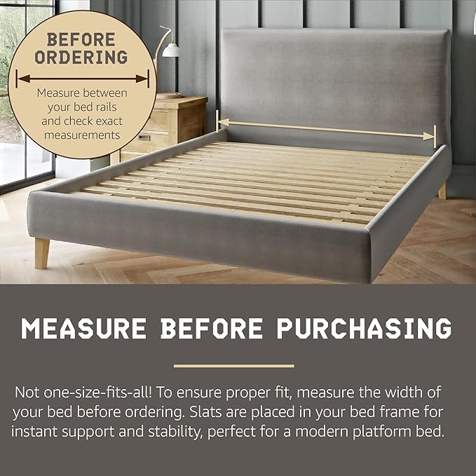 Hercules Bed Support Slats, Heavy-Duty Solid Pine Wood Bunkie Board, Xtreme, Queen Size - Wooden Mattress Frame and Platform - Easy Assembly for Beds