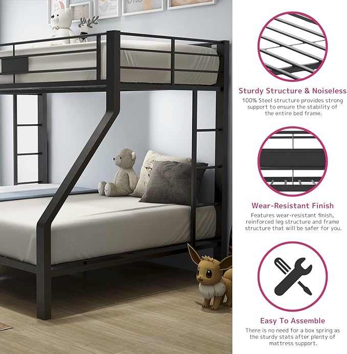 Acme Limbra Frame Twin Over Queen Metal Bunk Bed with Ladder in Sandy Black
