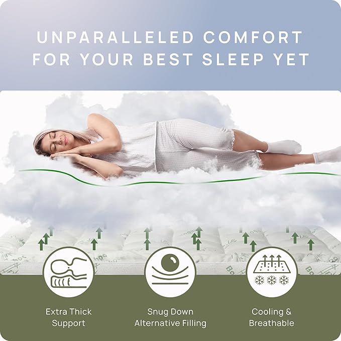 Cooling Mattress Topper - King Size | Plush Pad Mattress Topper for Back Pain Relief, 8-21" Deep Pocket | Viscose Made from Bamboo Pillow Top | Bedroom Essentials