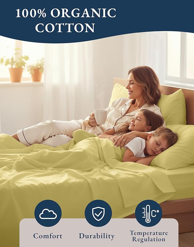 LANE LINEN RV Queen Sheets Set, 4Pc 100% Organic Cotton Bed Sheets Short Queen Size, Soft, Percale Weave, Luxury Hotel Sheets RV Queen Size, Breathable RV Queen Sheets Deep Pocket Upto 15" - Cocoon