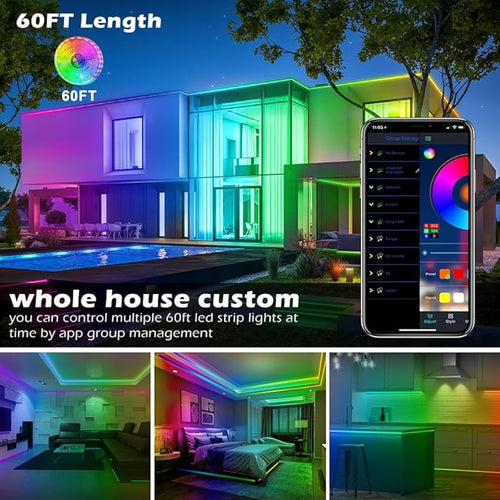 AILBTON Led Strip Lights,60ft Music Sync Color Changing, Built-in Mic,Bluetooth App Control LED Tape Lights with Remote,5050 RGB Rope Light Strips