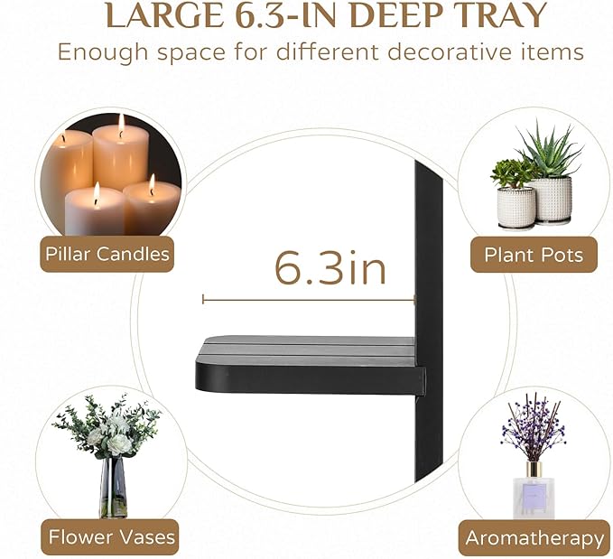 Black Candle Holder Wall Decor - 19.7 Inch Large Rustic Wooden Candle Sconces Wall Shelf for Pillar Candles Vases - Gothic Decoration for Halloween Bathroom Living Room